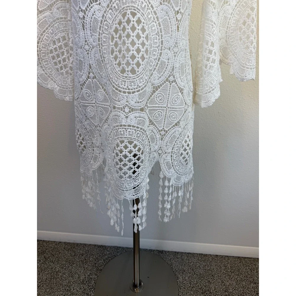 Raffaela D'angelo White Lace Crochet Sheer Mini Dress Womens‎ Small Bell Sleeve